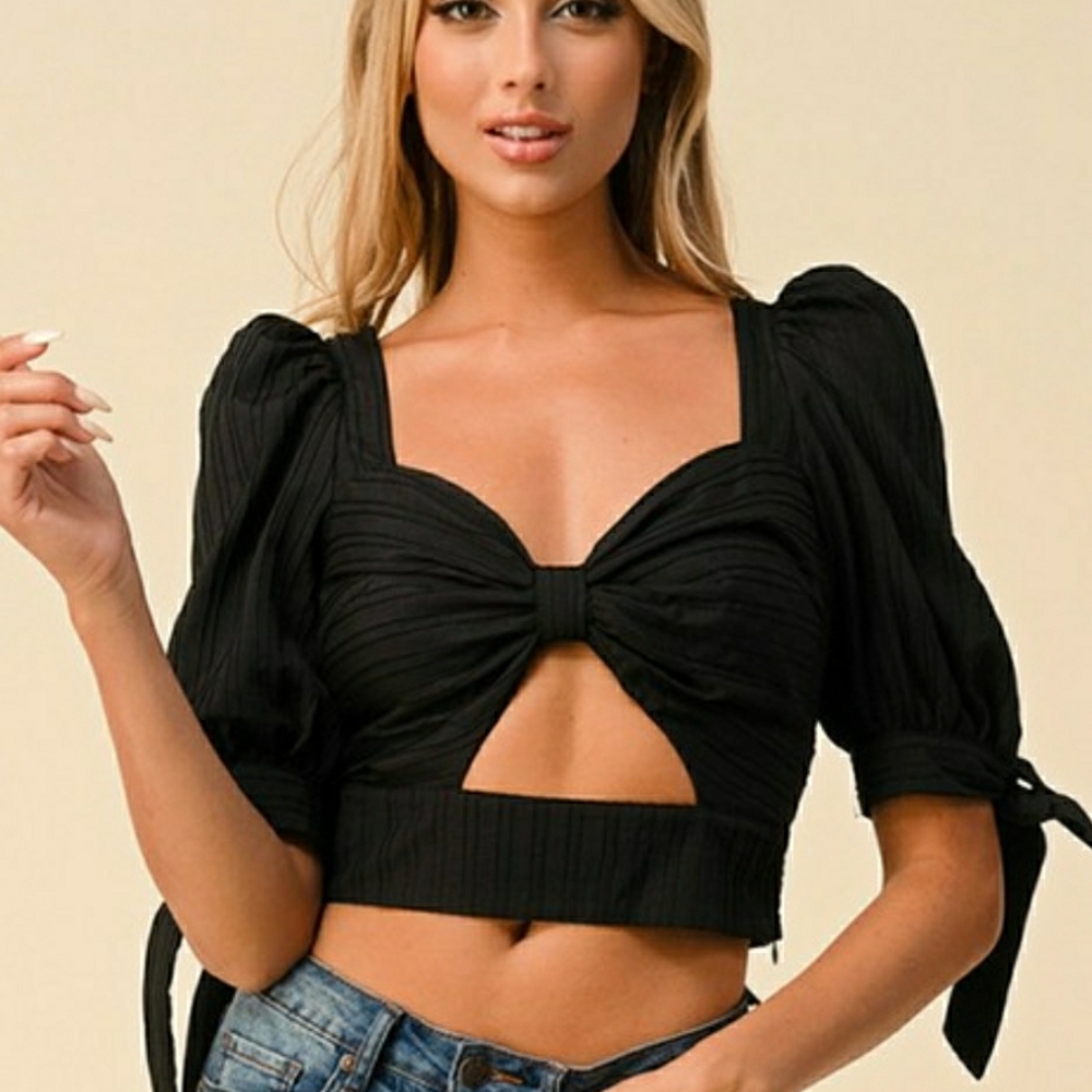 Plus size cut out tie blouse